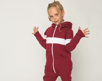 SOFA KILLER Burgundy color unisex kids onesie RIGA, kids jumpsuit, kids overall, kids warm onesie, cotton kids onesie, kids colorful onesie