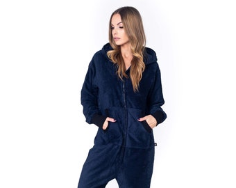 Adult overall, dark blue frottee unisex adult overall,hooded pyjamas, adult overall, festival clothing, surfer onepiece, beach towel pajamas