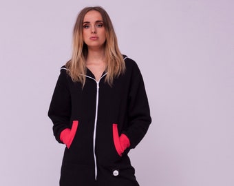 Adult overall, black unisex adult overall, hooded pyjamas, adult jumpsuits, adult overall, festival clothing, onepiece Jumpsuit with hood