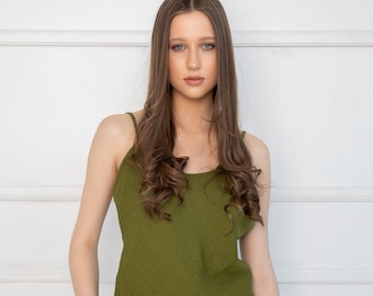 Moss Green Linen Pajama Set: Organic Summer Loungewear