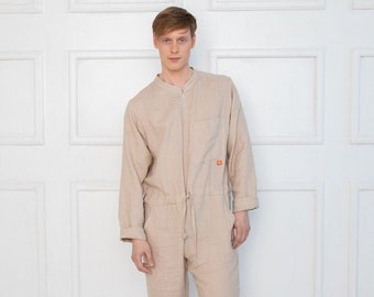 Natural sand color linen unisex adult overall, men jumpsuits, organic and sustainable overall, festival clothing, summer onepiece