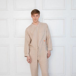 Natural sand color linen unisex adult overall, men jumpsuits, organic and sustainable overall, festival clothing, summer onepiece