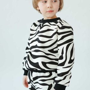 Animal print kids sweatshirt, kids round neck sweatshirt with long sleeves, trendy kids cotton pullover , kids colorful pullover ZEBRA image 3