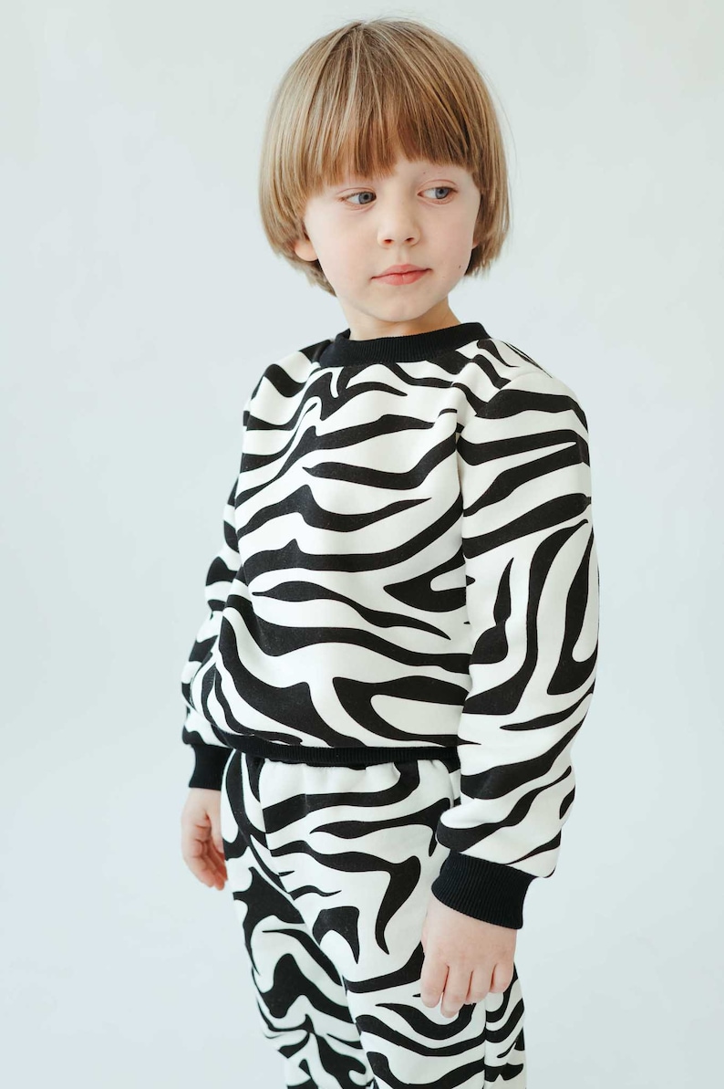 Animal print kids sweatshirt, kids round neck sweatshirt with long sleeves, trendy kids cotton pullover , kids colorful pullover ZEBRA image 3