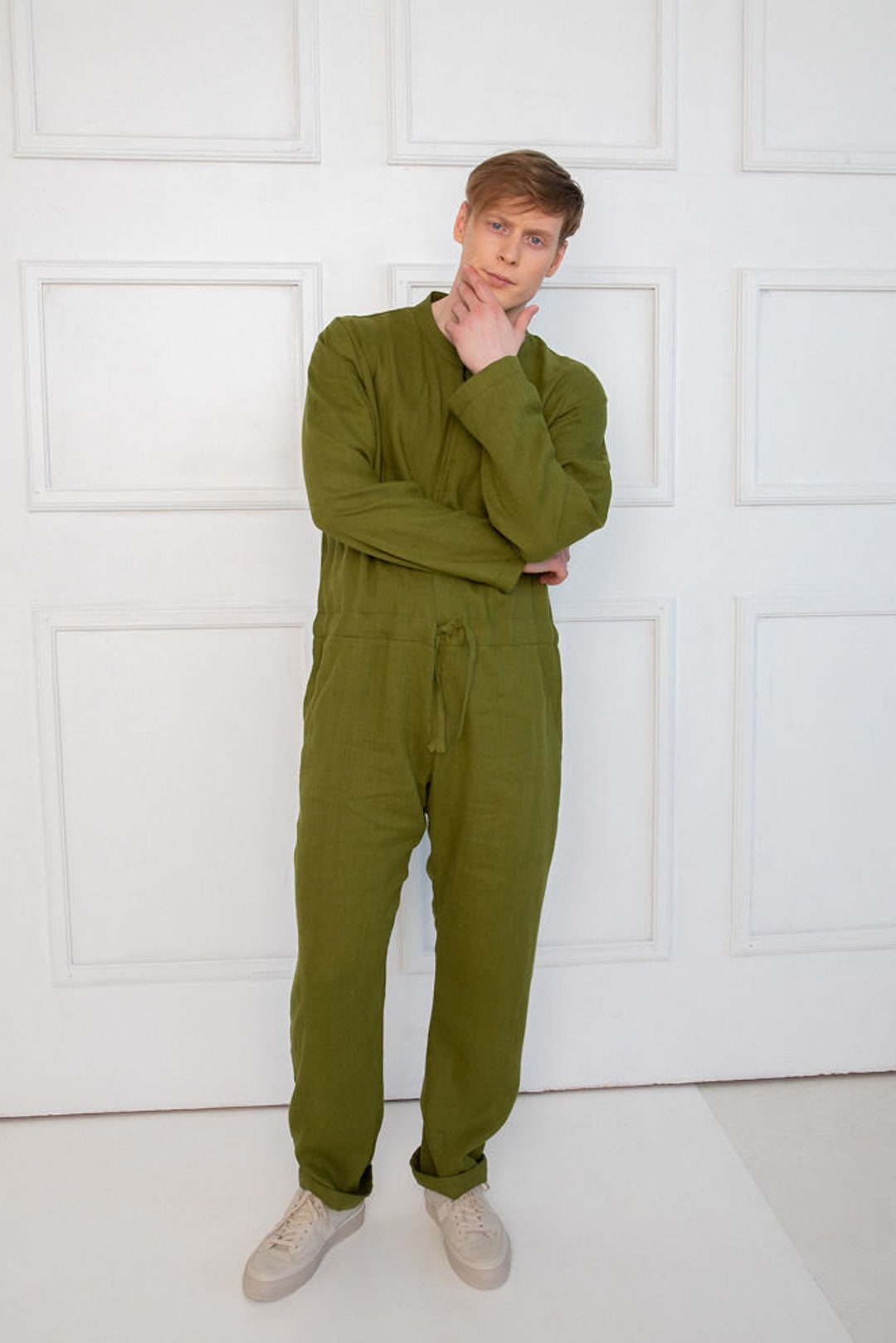 Moss Green Linen Overall: Unisex Organic Jumpsuit - Etsy