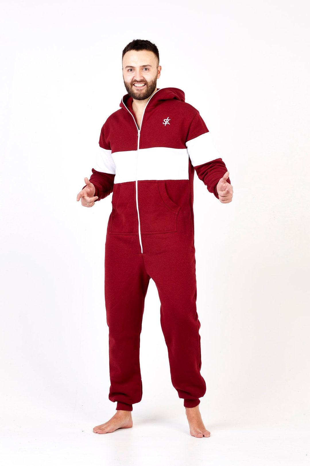 Adult Overall Pajamas, Full Length Fleece Lounger With Zipper, Mens ...