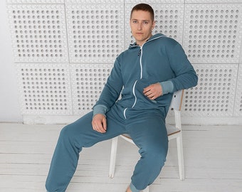 Mono con capucha azul: mono unisex de algodón para adultos, ropa para festivales