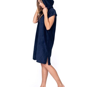 Women bamboo poncho, dark gray frottee unisex adult poncho, hooded poncho, beach clothing, surfer towel, cotton natural unisex poncho image 3