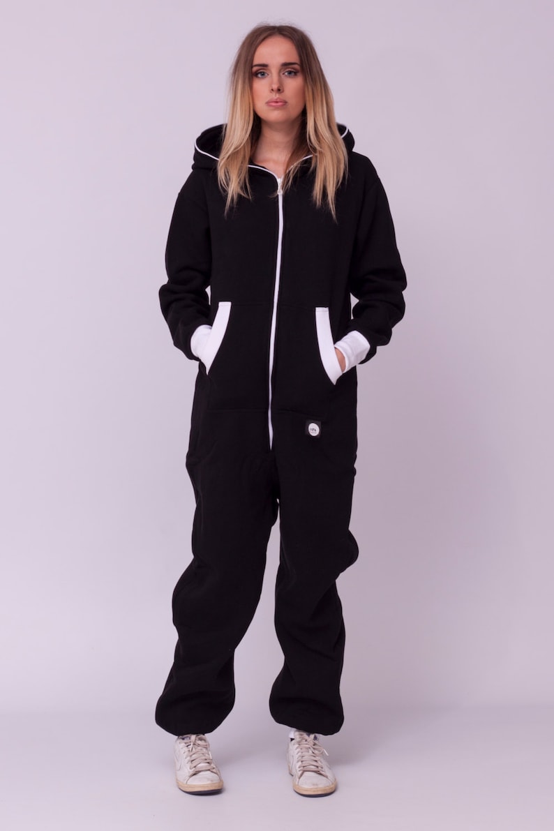 Adult overall, black unisex adult jumpsuite, hooded pyjamas, adult jumpsuits, adult overall, festival clothing, onepiece Jumpsuit with hood image 2