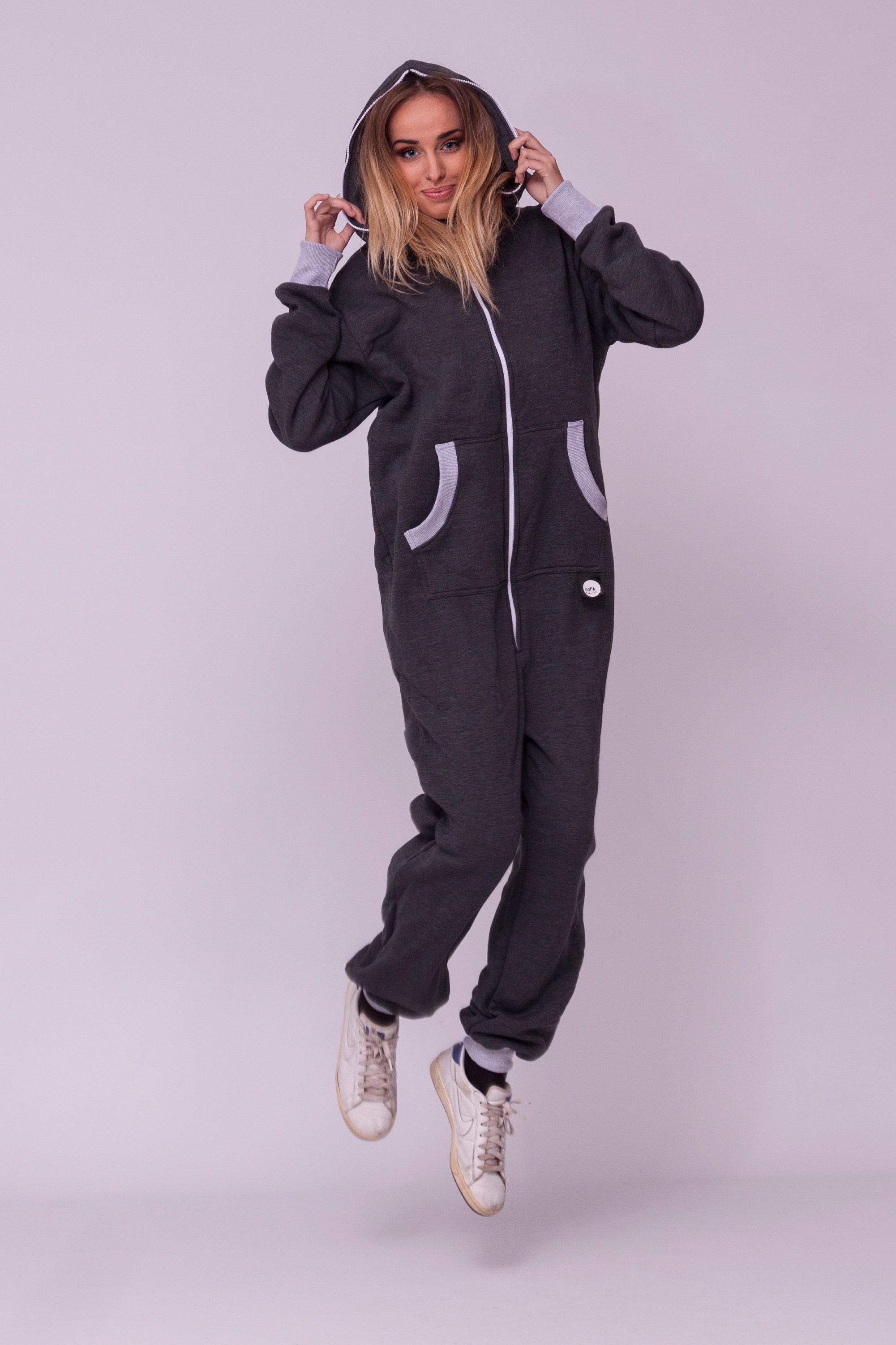 Adult Onesie Dark Grey Unisex Overall Hooded Pyjamas Baggy Etsy