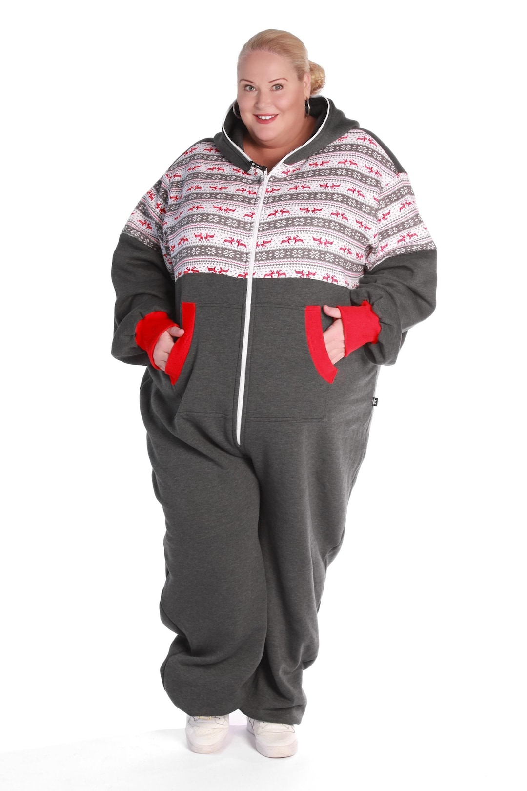 Tuta intera unisex NORDIC aztec grigio scuro per adulti, pigiama