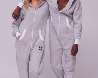 Sofa Killer light grey Unisex adult overall,hooded pyjamas, baggy cotton jumpsuit, comfy clothing, festival clothing, adult onepiece overall