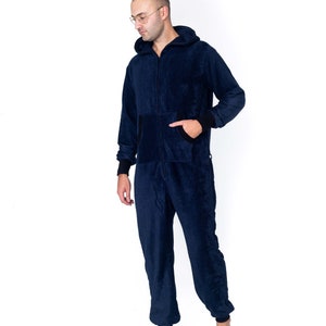 Adult overall, dark blue frottee unisex adult overall, hooded pyjamas, adult overall, festival clothing, surfer onepiece, beach men pajamas image 2