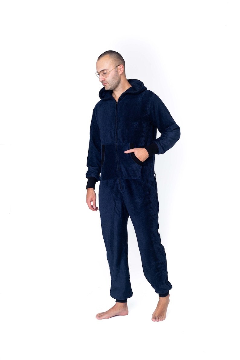 Adult overall, dark blue frottee unisex adult overall, hooded pyjamas, adult overall, festival clothing, surfer onepiece, beach men pajamas image 2
