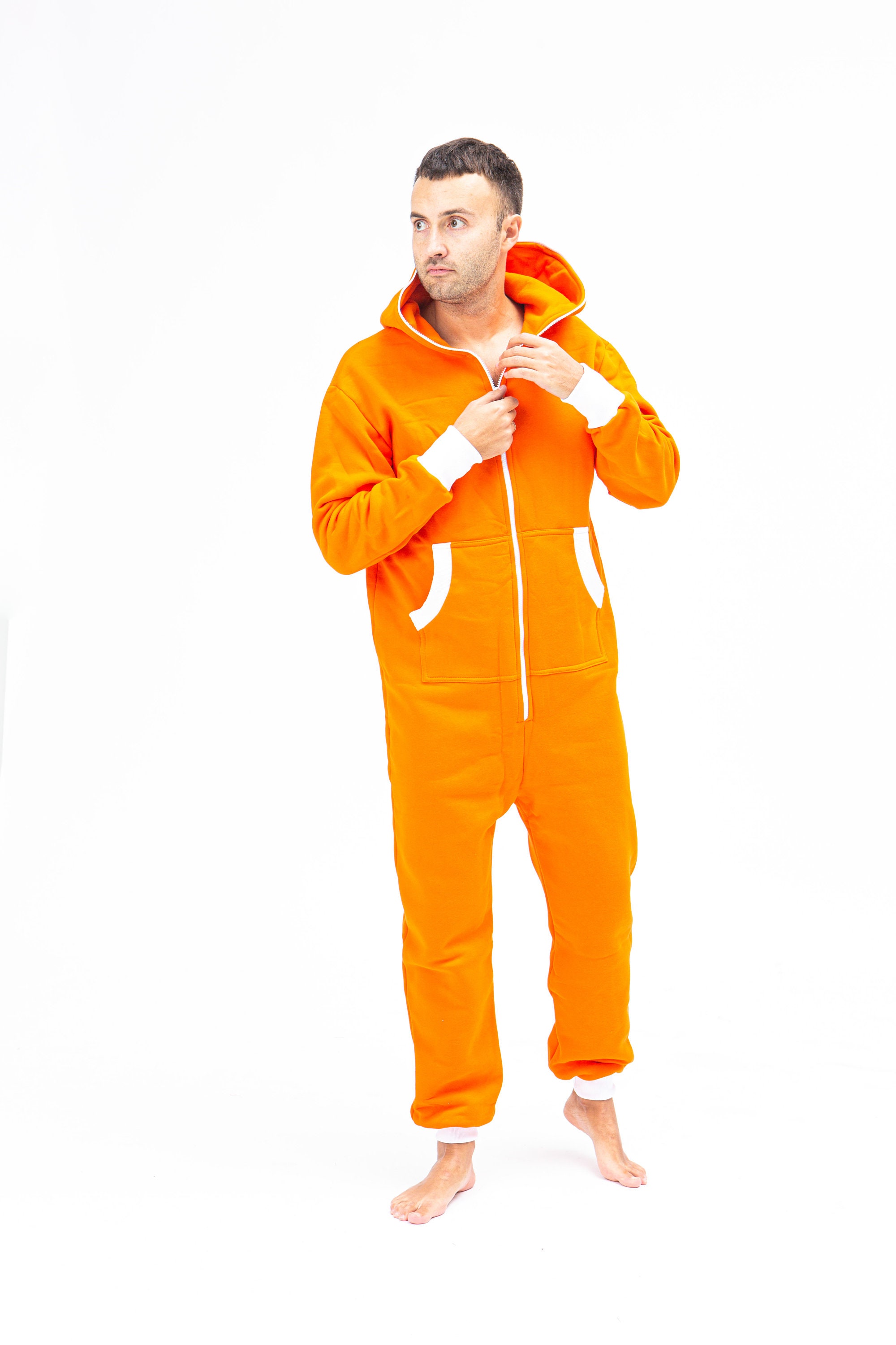 Sofa Killer Orange Unisex Adult Overall Hooded Pyjamas Baggy