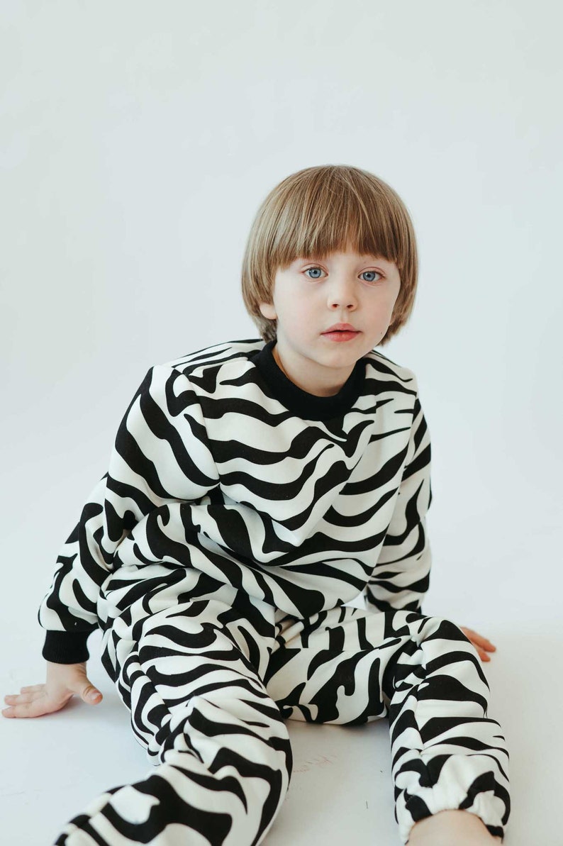 Animal print kids sweatshirt, kids round neck sweatshirt with long sleeves, trendy kids cotton pullover , kids colorful pullover ZEBRA image 2