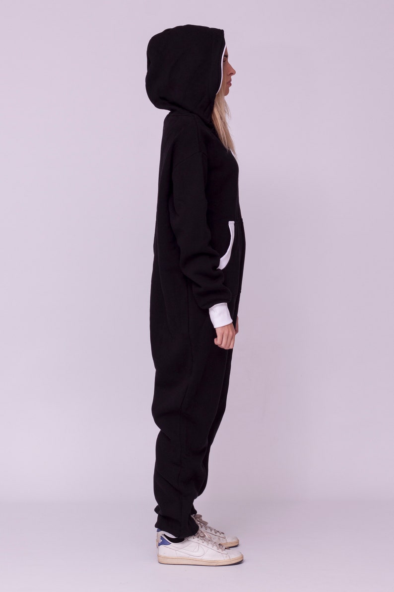 Adult overall, black unisex adult jumpsuite, hooded pyjamas, adult jumpsuits, adult overall, festival clothing, onepiece Jumpsuit with hood image 5