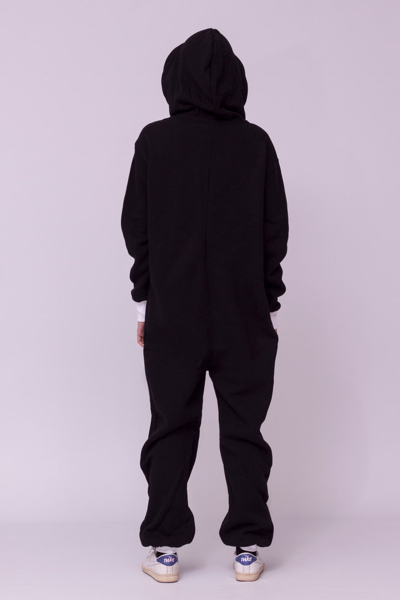 Adult overall, black unisex adult jumpsuite, hooded pyjamas, adult jumpsuits, adult overall, festival clothing, onepiece Jumpsuit with hood image 6