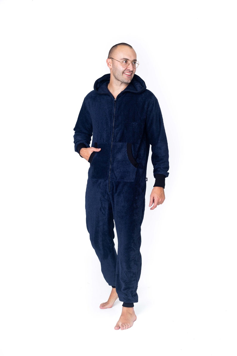 Adult overall, dark blue frottee unisex adult overall, hooded pyjamas, adult overall, festival clothing, surfer onepiece, beach men pajamas image 1