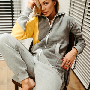 Adult Overall Pajamas Full Length Lounger with Zipper, Womens Overall, hooded embroidery, plus size Overall, image 9