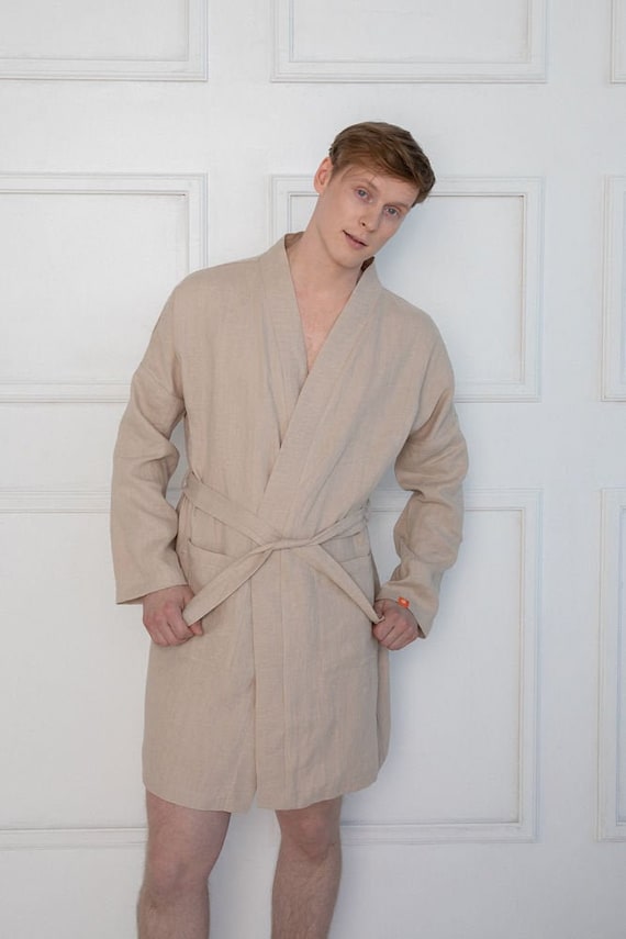 Natural Sand Color Linen Men Robe Men Linen Kimono Organic - Etsy
