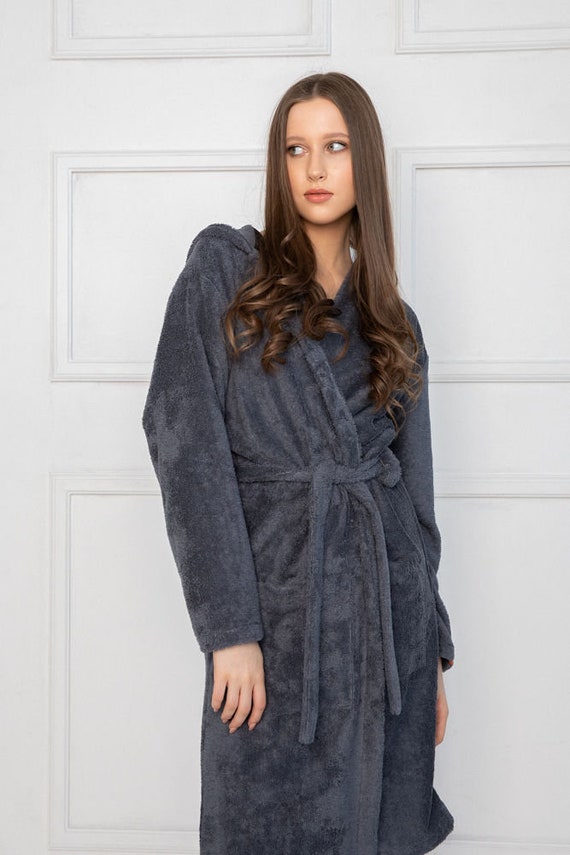 Peignoir homme en frotte de bambou gris fonce naturel kimono en frotte pour femme peignoir en bambou bio et durable homewear en lin d ete Etsy France
