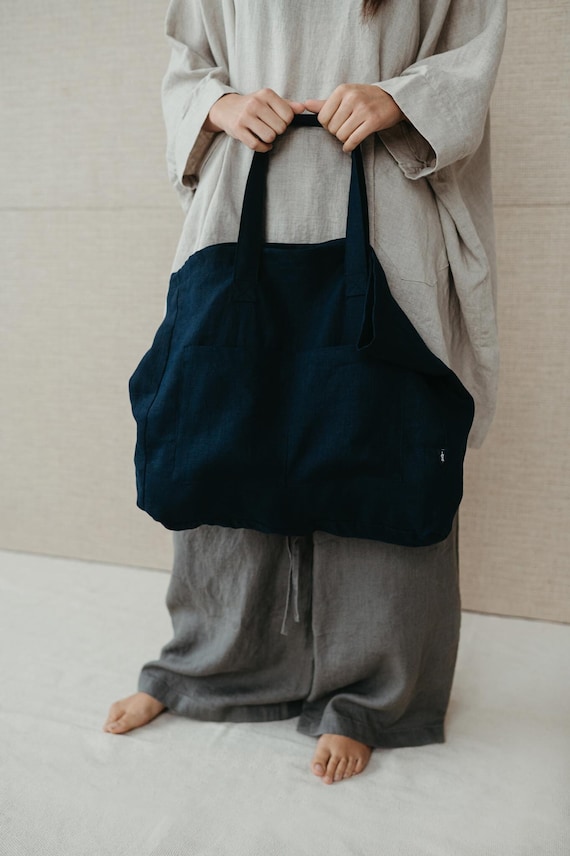 Dark Blue Linen Tote Bag: Extra Strong, Organic Grocery Bag