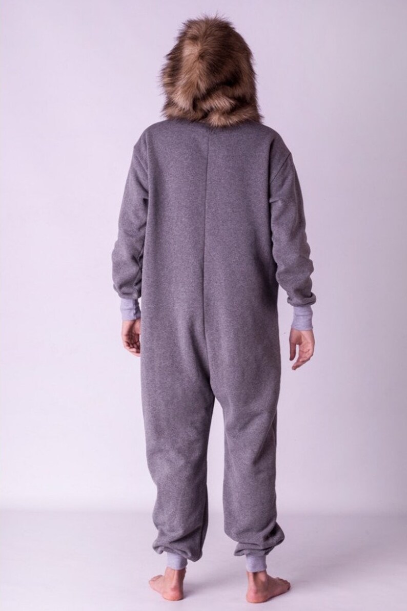 Adult onesie grey unisex overall with fur fur hooded Etsy
