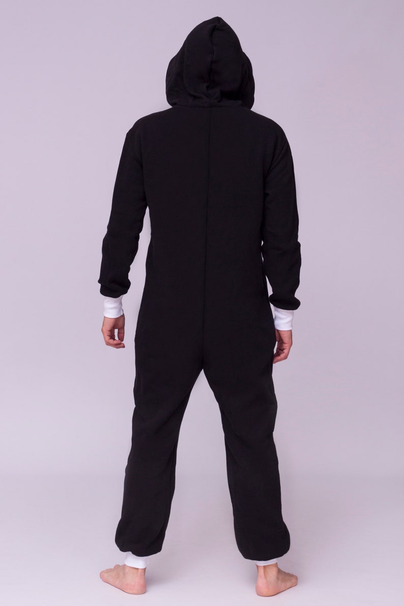 Adult overall, black unisex adult jumpsuite, hooded pyjamas, adult jumpsuits, adult overall, festival clothing, onepiece Jumpsuit with hood image 4