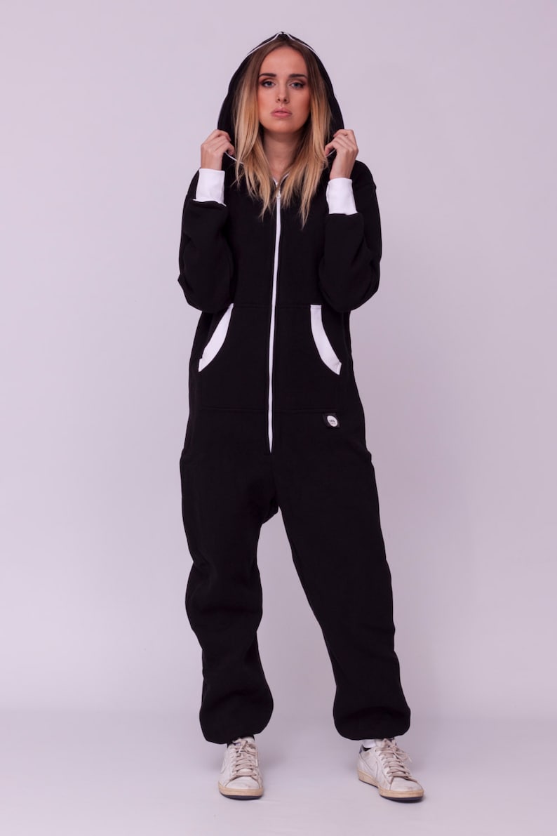 Adult overall, black unisex adult jumpsuite, hooded pyjamas, adult jumpsuits, adult overall, festival clothing, onepiece Jumpsuit with hood image 3