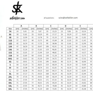 May include: Size chart for a white hooded jumpsuit with a zip closure. The chart includes measurements in inches and centimetres for different sizes, from 74 to 183 centimetres. The chart also includes size recommendations based on person height in centimetres and inches.