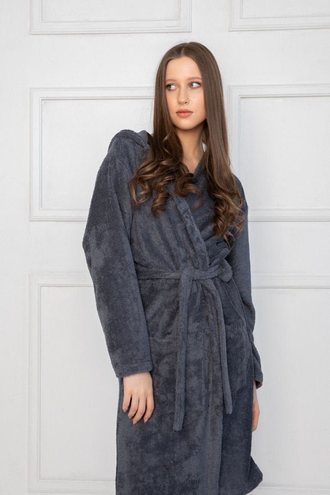 Dark Grey Robe Dark Gray Bamboo Robe: Organic Frottee Kimono Bathrobe - Etsy