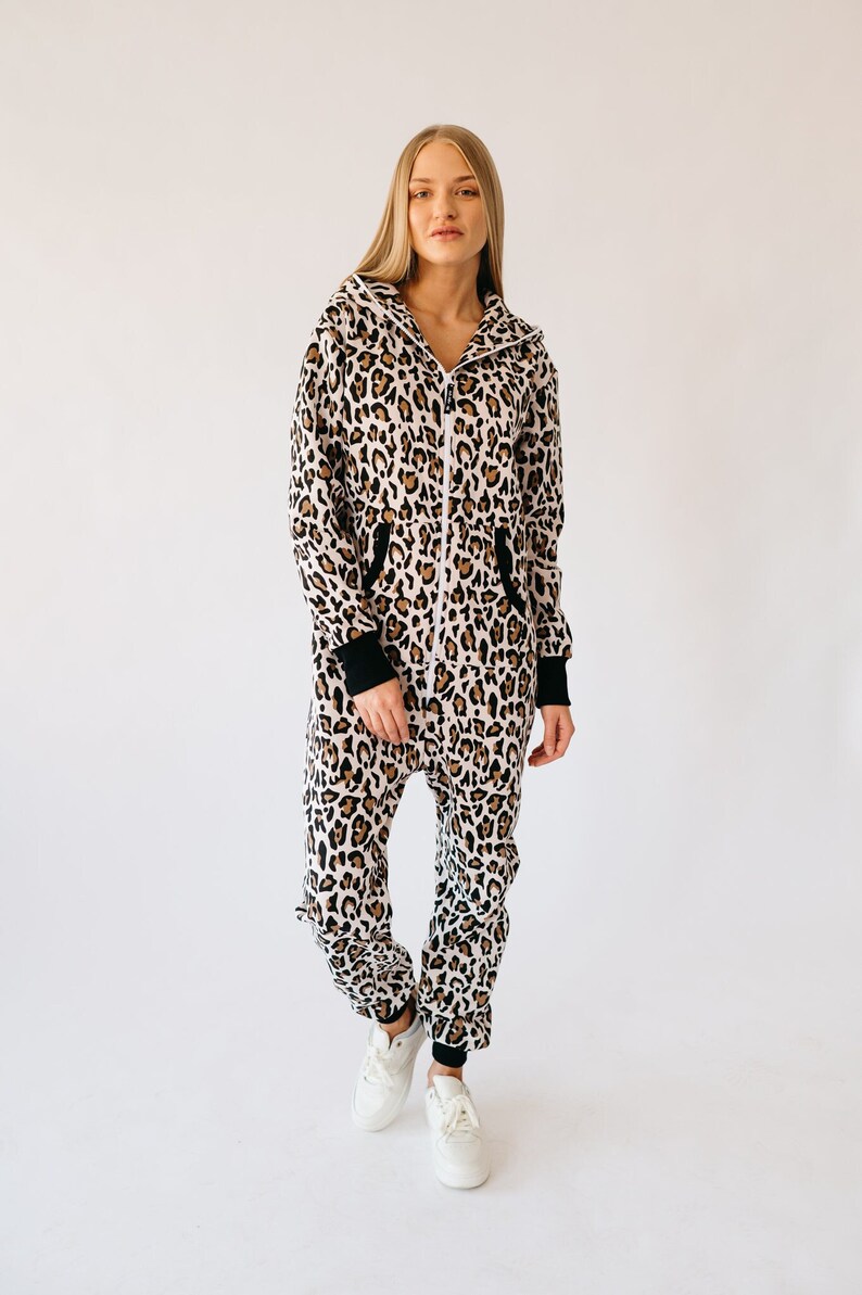 Adult Overall Pajamas Full Length Lounger with Zipper, Womens Overall, hooded embroidery, plus size Overall, unisex jumpsuit GEPARD image 3