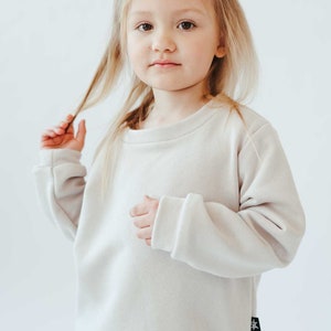 Kids sweatshirt, kids round neck sweatshirt with long sleeves, trendy kids cotton pullover , kids ecru color pullover WHITE SAND image 4