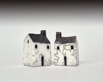 handmade ceramic Raku medium square house