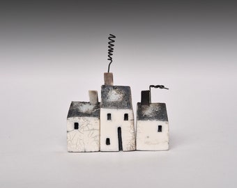 set of 3 white Raku houses