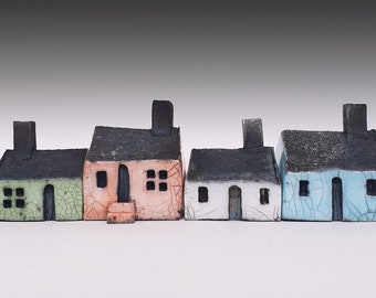 set of 4 pastel Raku houses