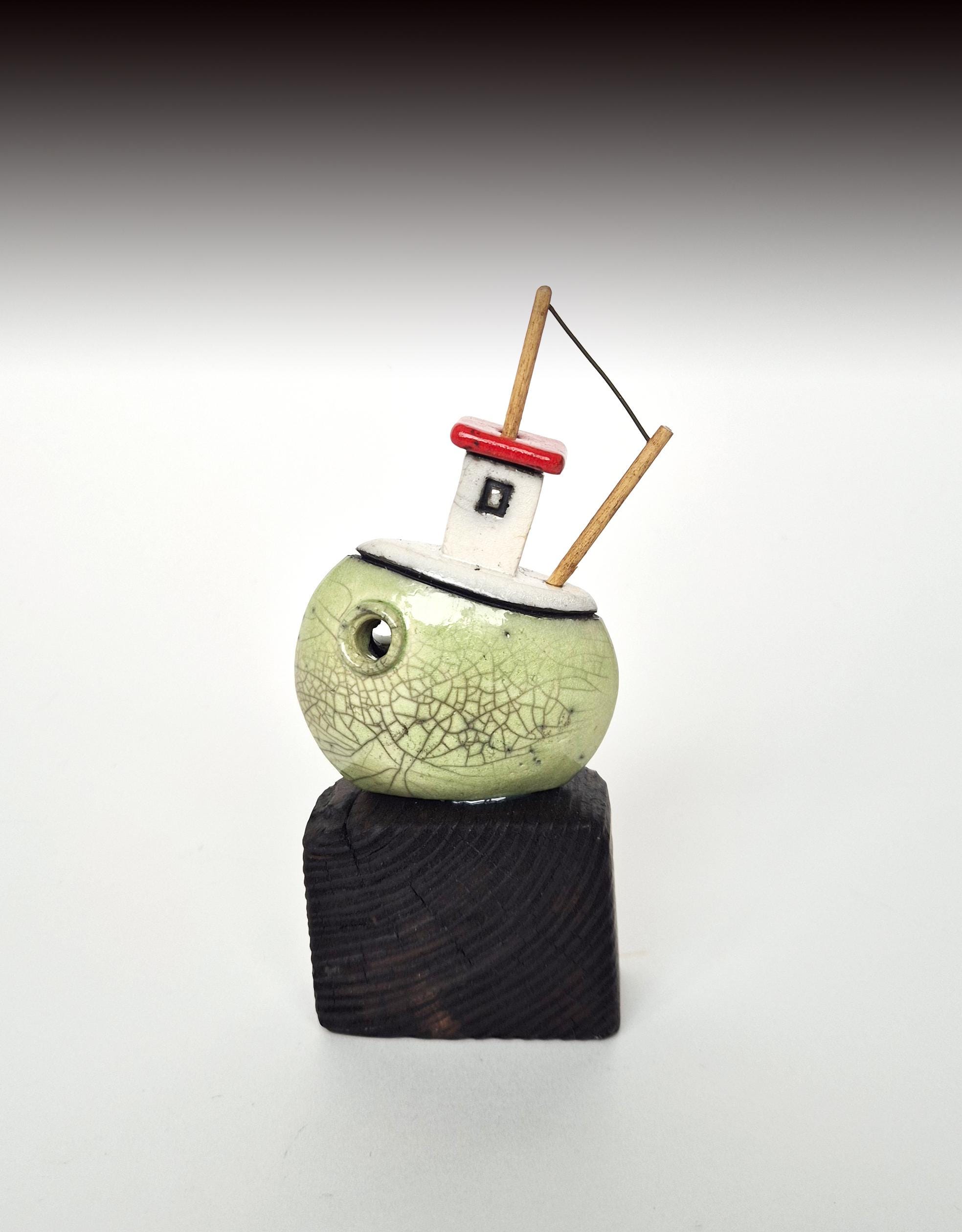 Handmade Green Raku Boat