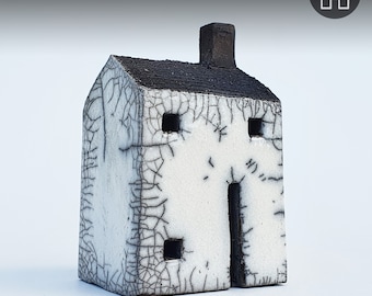 handmade ceramic Raku medium square house