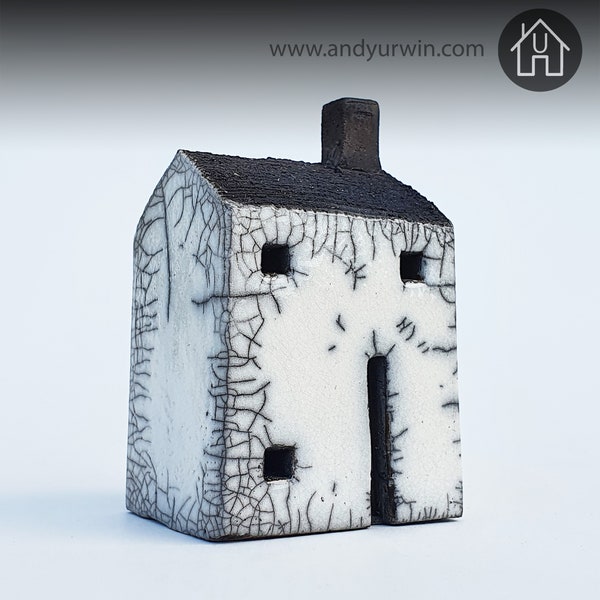 handmade ceramic Raku medium square house