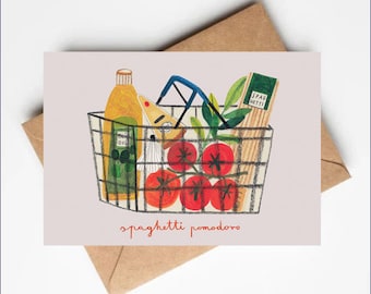 SPAGHETTI POMODORO greeting card pasta card for foodies