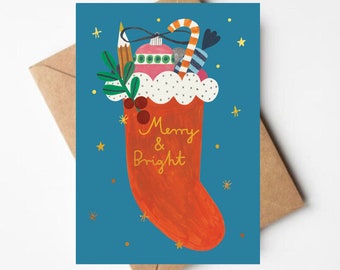 CHRISTMAS STOCKING gold foil card  | christmas | celebration | greeting card | christmas card