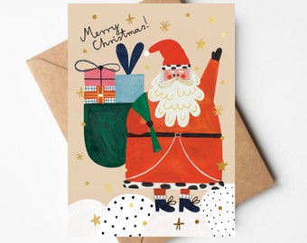 SANTA gold foil card  | christmas | celebration | greeting card | christmas card