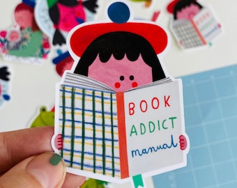 BOOK ADDICT sticker | vinyl | scrapbook | funny | notebook | single stickers