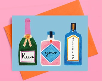 SPIRITS UP card birthday card for drinker greeting card fun for her card fro him gin whiskey champagne