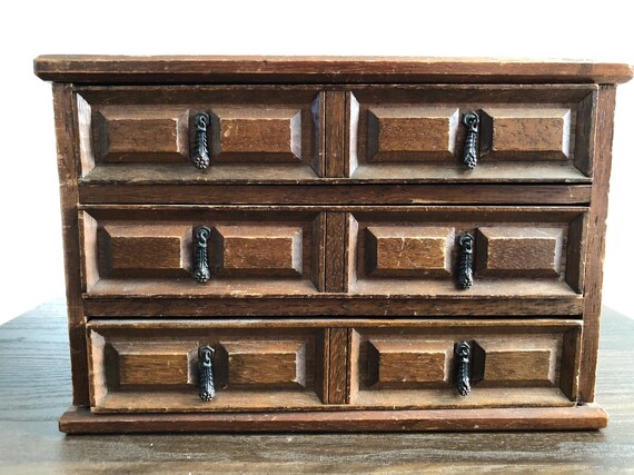 Sale Vintage Mele Wooden Jewelry Box Feature 3 Drawers Lined Etsy