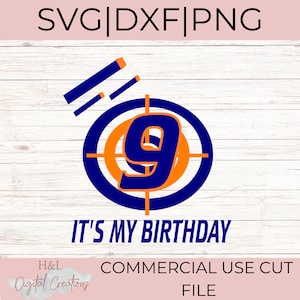 Dart Gun 9. Geburtstag Junge svg, 9. Geburtstags svg, Neuner Geburtstags svg, Geburtstags-Shirt, Dartshooting-Party, svg, png, dxf