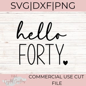 Hello forty svg, Forty svg, Birthday svg, 40th birthday svg, Fortieth birthday, Hello 40 svg, svg, png, dxf