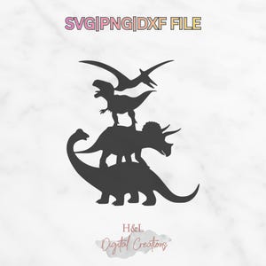 Silueta de dinosaurio svg, Paquete de dinosaurios apilados svg, Archivo de corte de dinosaurio, Jurásico png, Cricut svg, Descarga Dxf, Diseño de dinosaurio
