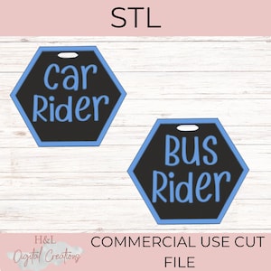 Car Rider & Bus Rider Backpack Tag STL, 3D Printable School Pickup Tags, Back to School, Student ID Bag Tags
